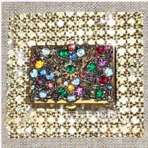 Mid Century Pill Box Case Jeweled Brass